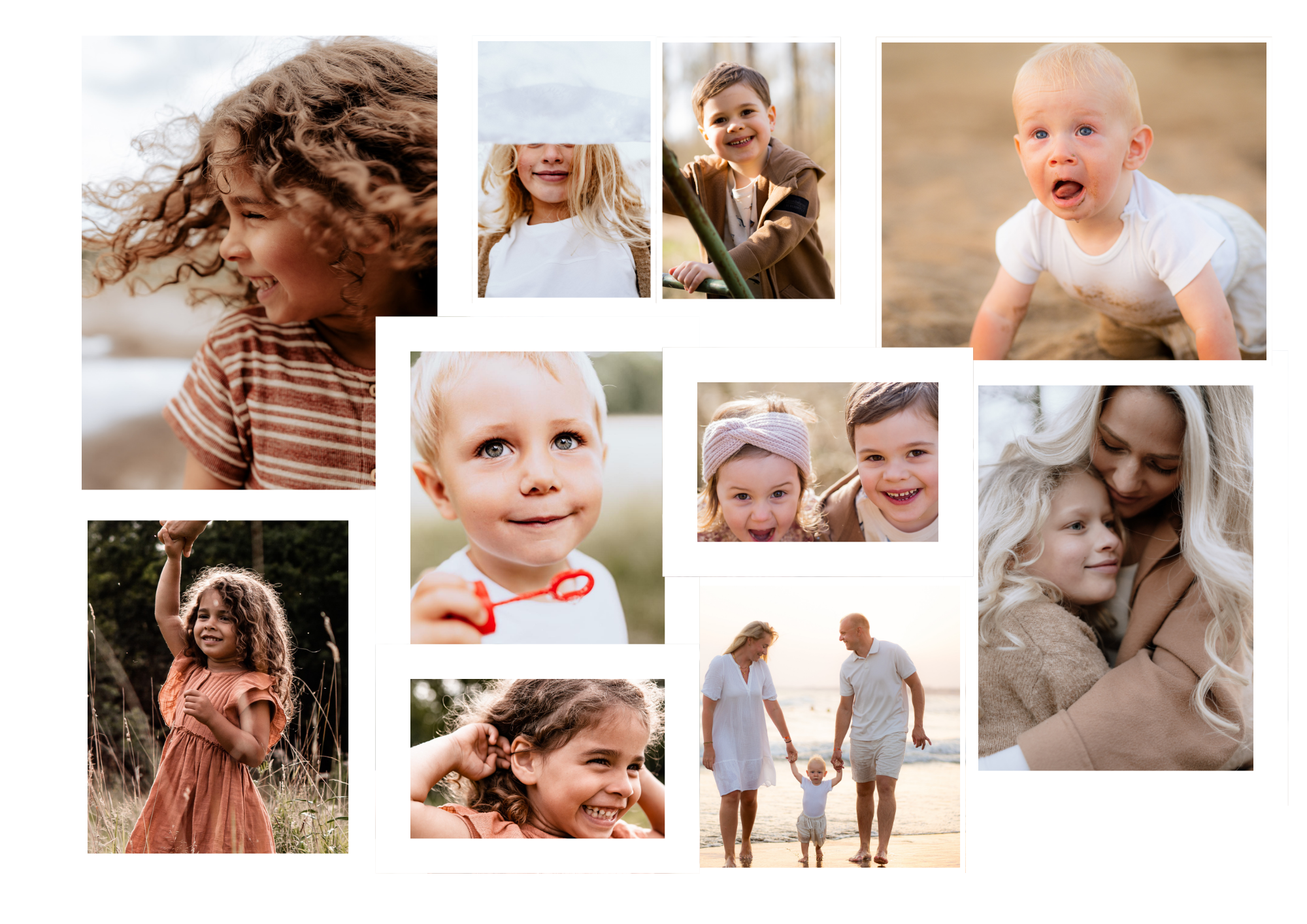 Collage von Kindern und Erwachsenen in verschiedenen alltäglichen Szenen und Emotionen.